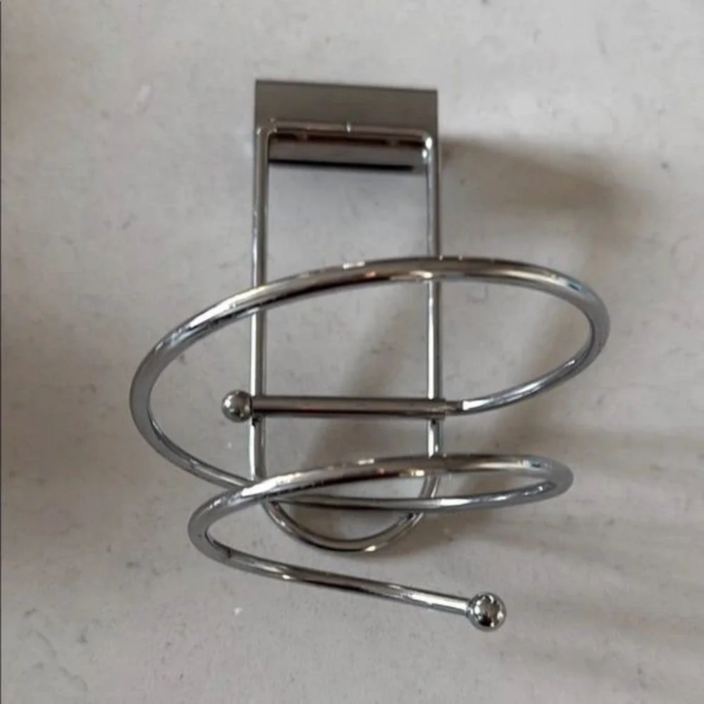 Silver Metal Wall-Mounted Hair Dryer Holder